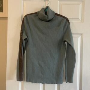 Lauren Ralph Lauren Faux Leather Trim Turtleneck Sweater XL Teal Heather/brown